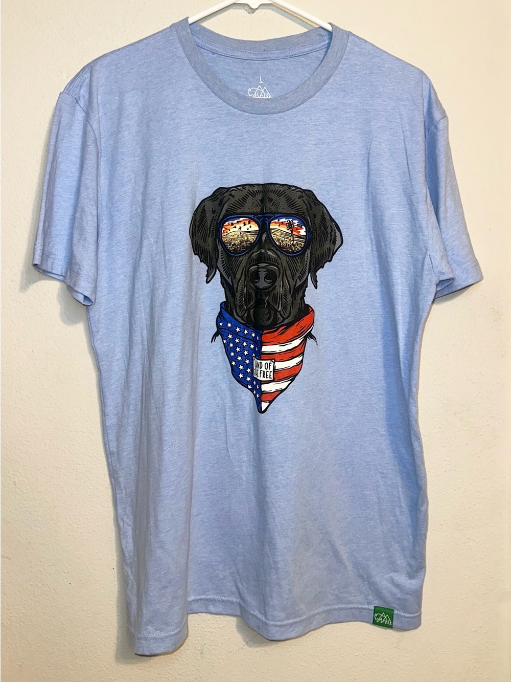 Wild Tribute Blue Dog Graphic Tee with American Flag Bandana